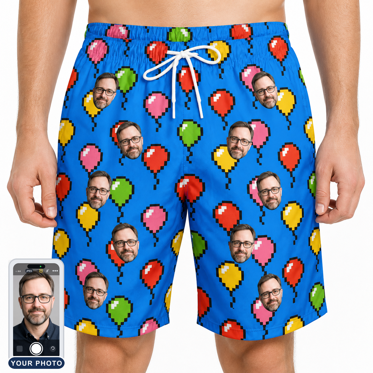 Men's Balloon Scribbles Custom Face Beach Shorts