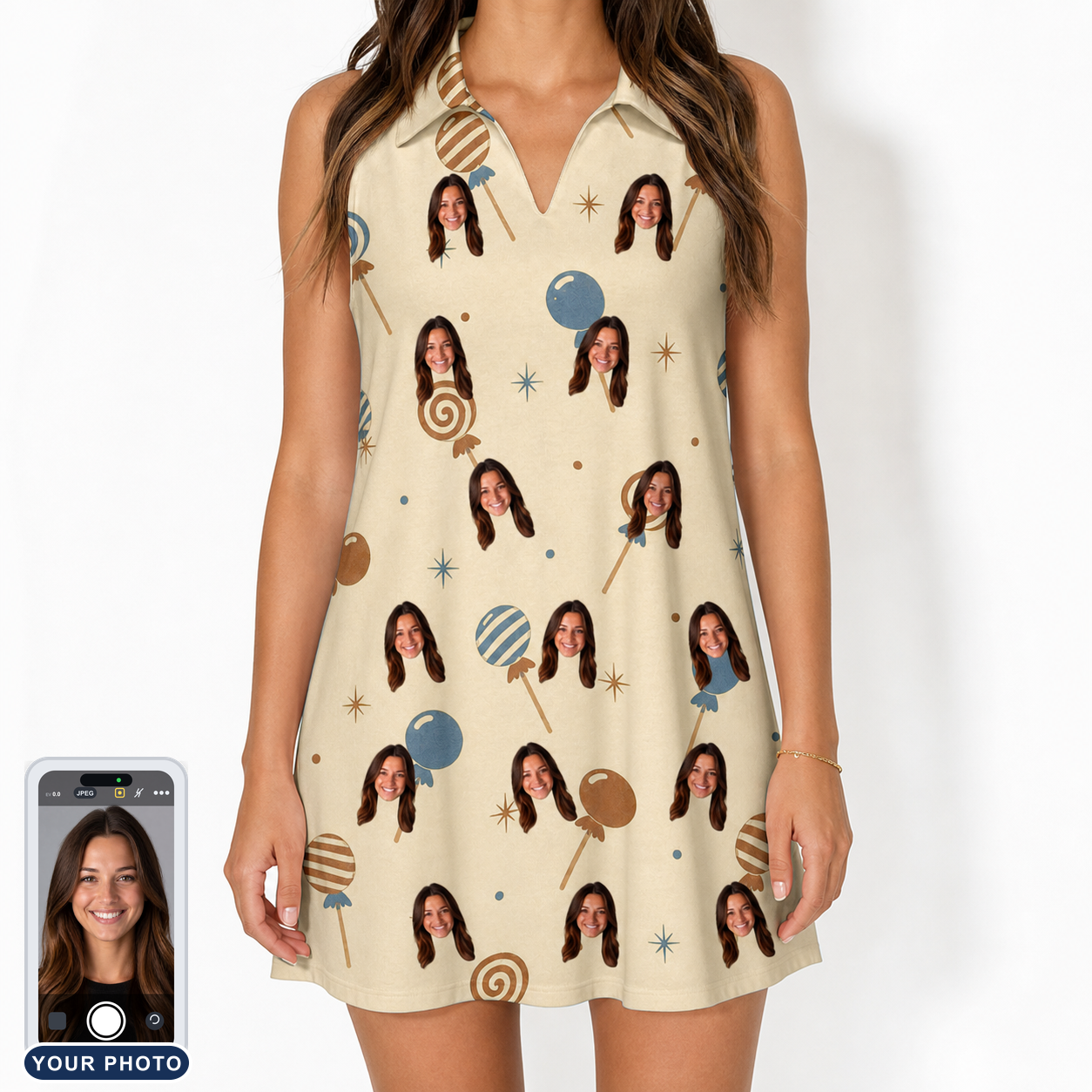 Women's Sugar Spin Custom Face V-Neck Dress