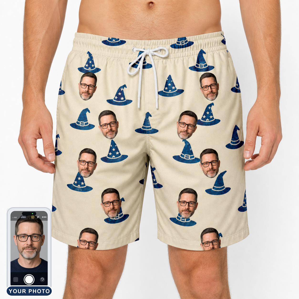 Men's Witchy Whirl Custom Face Beach Shorts