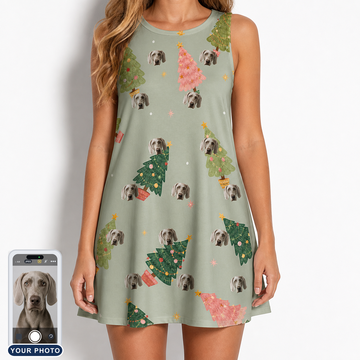 Women's Trimmed Tannenbaums Custom Dog Face Tank Dress