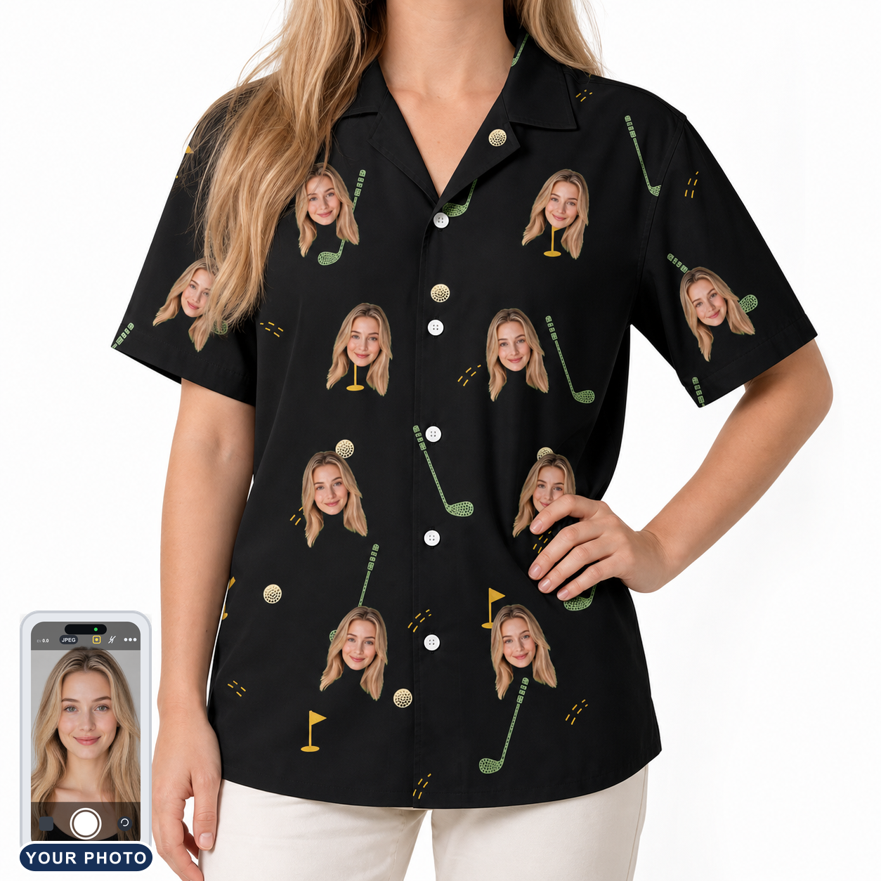 Women's Wedge Whirl Custom Face Hawaiian Shirt
