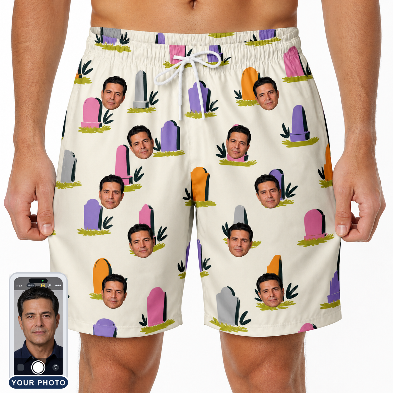 Men's Resting Jest Custom Face Beach Shorts