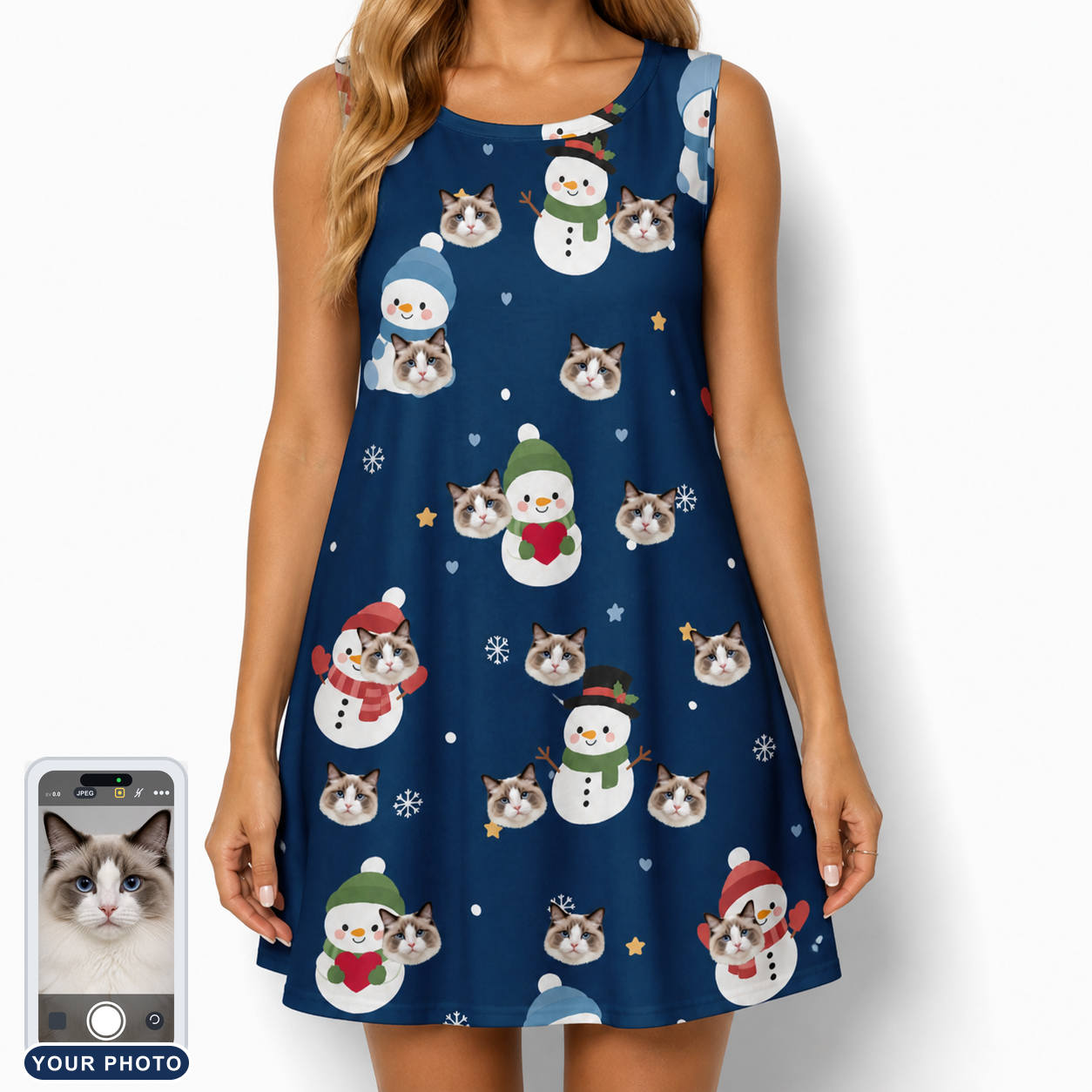 Women's Snowman Shenanigans Custom Cat Face Tank Dress