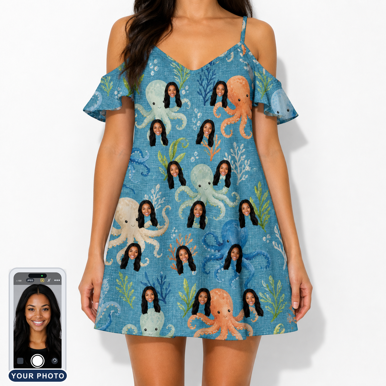 Women's Octopus Ocean Custom Face Off-Shoulder Dress