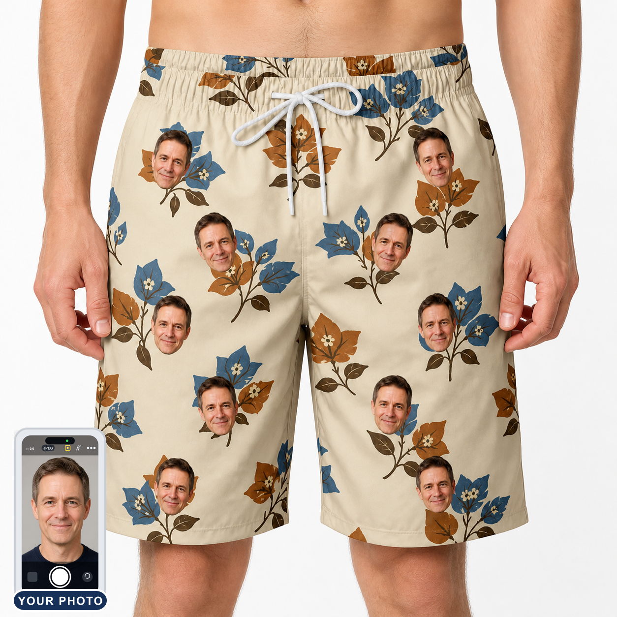 Men's Bougainvillea Bounce Custom Face Beach Shorts