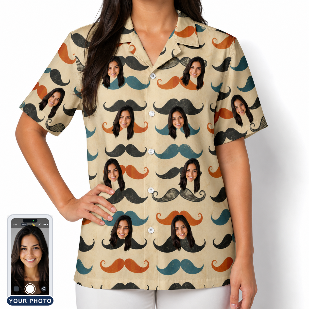 Women's Stache Celebration Custom Face Hawaiian Shirt