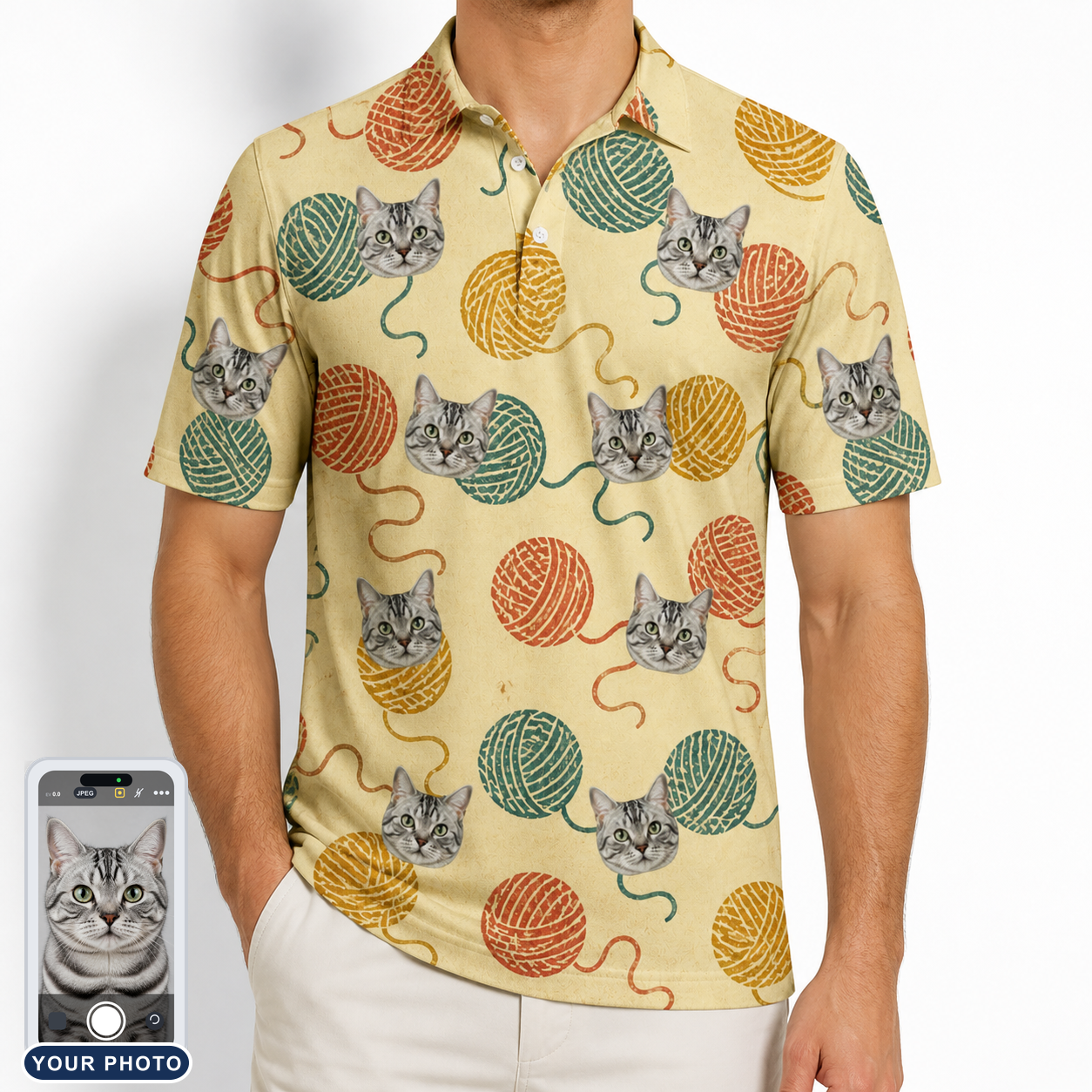 Men's Mewton Balls Custom Cat Face Polo Shirt