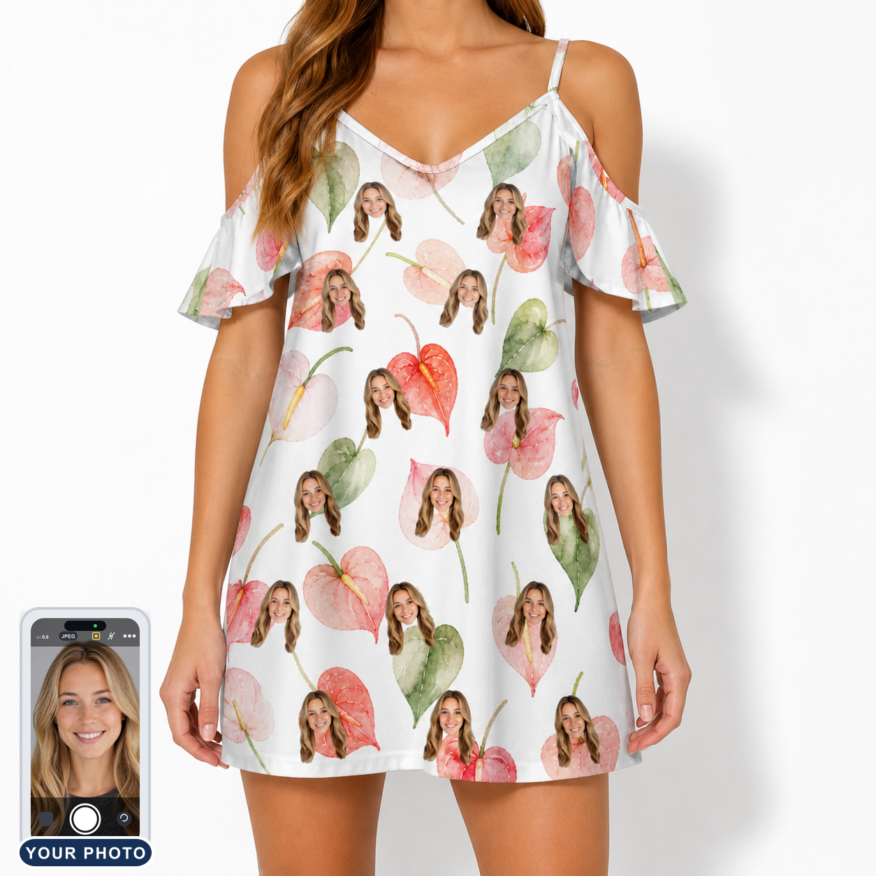 Women's Anthurium Antics Custom Face Off-Shoulder Dress