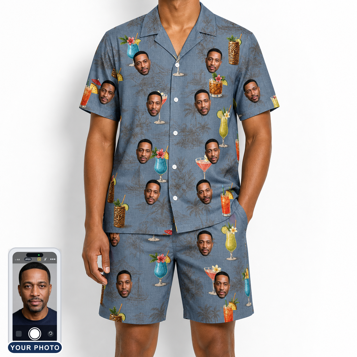 Men's Lounge Libations Custom Face Shirt & Shorts Set