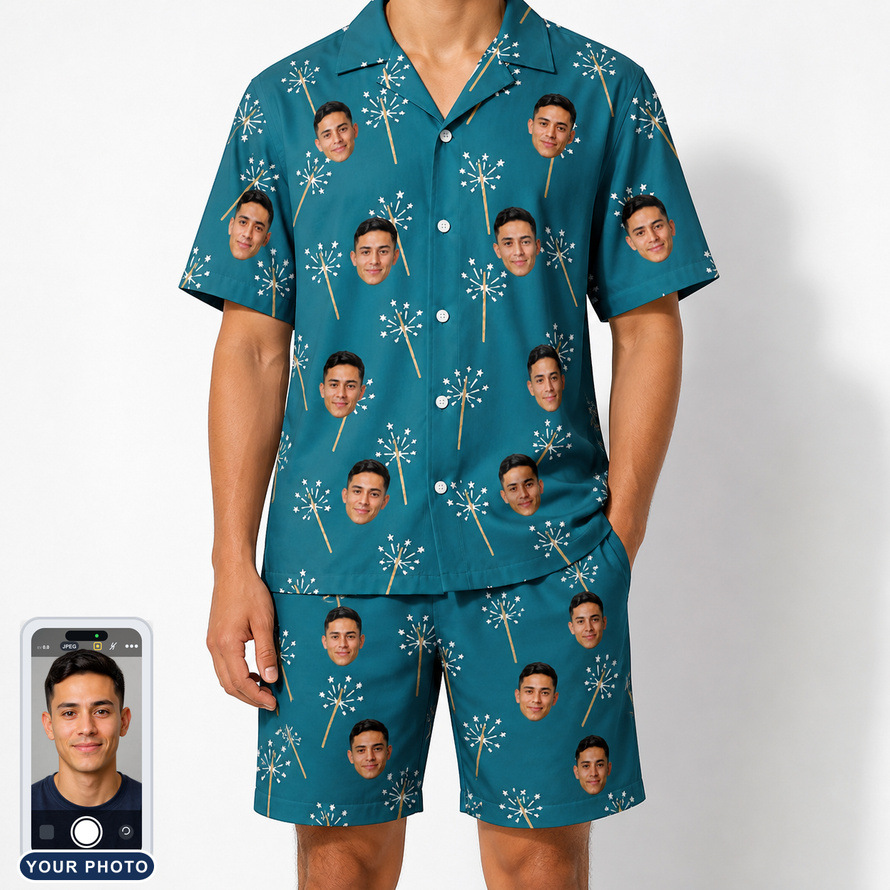 Men's Continental Crackle Custom Face Shirt & Shorts Set