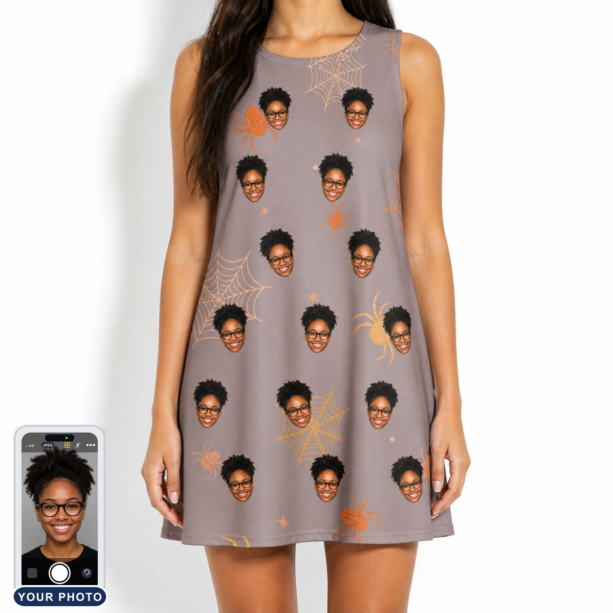 Women's Haunted Lattice Custom Face Tank Dress