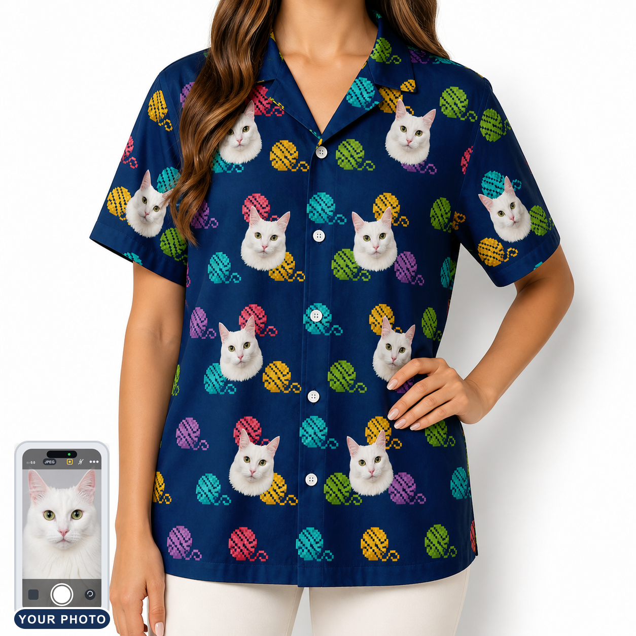 Women's Yarn Yowls Custom Cat Face Hawaiian Shirt