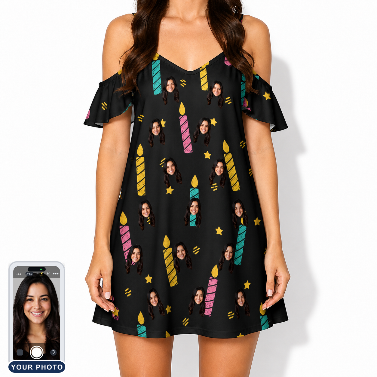 Women's Wick Winks Custom Face Off-Shoulder Dress
