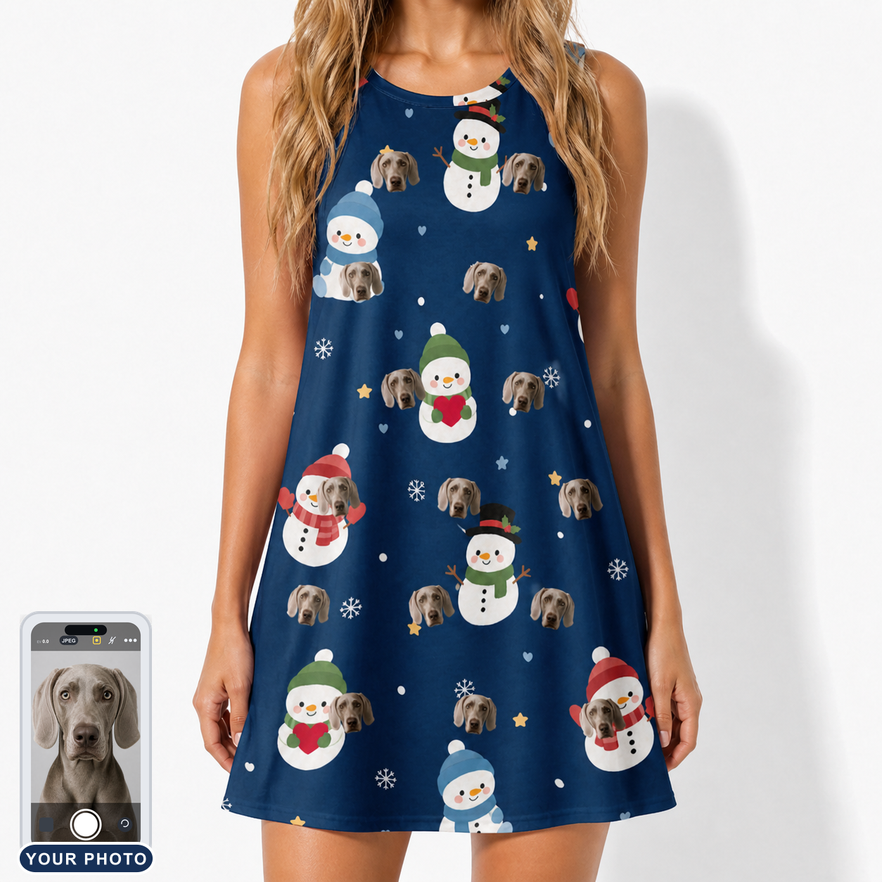 Women's Snowman Shenanigans Custom Dog Face Tank Dress