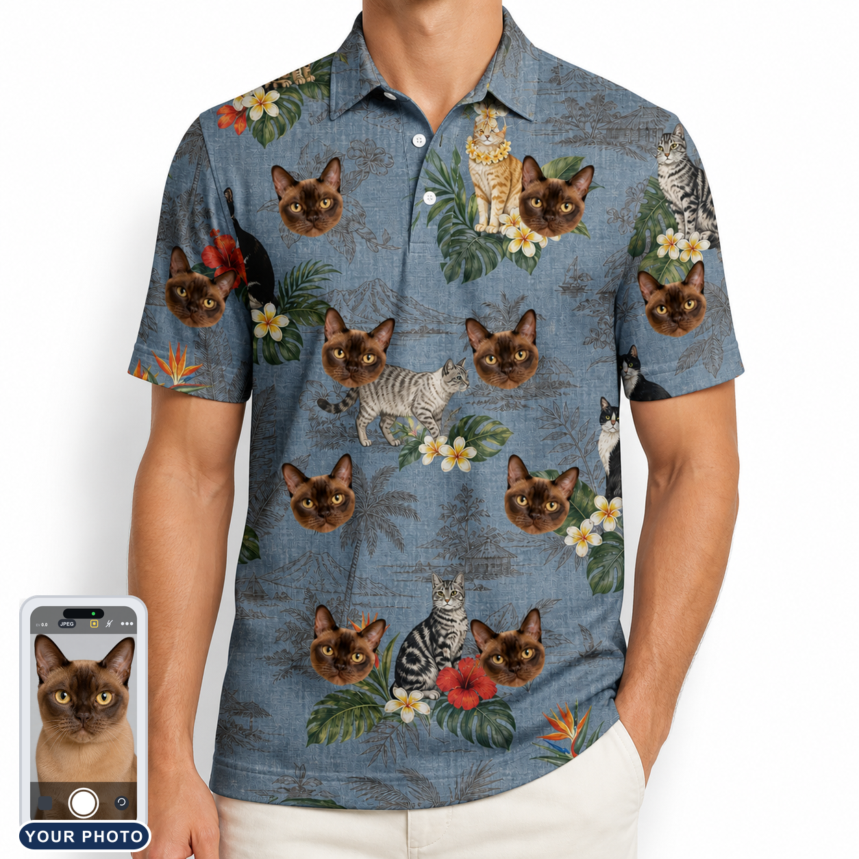Men's Kitten Kaboodle Custom Cat Face Polo Shirt