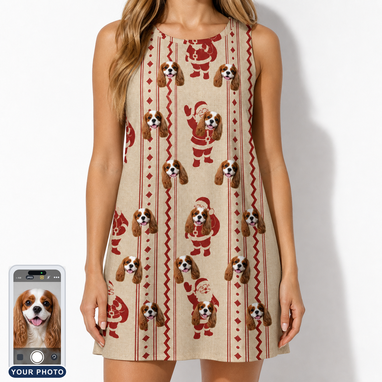 Women's Jolly Jingle Custom Dog Face Tank Dress