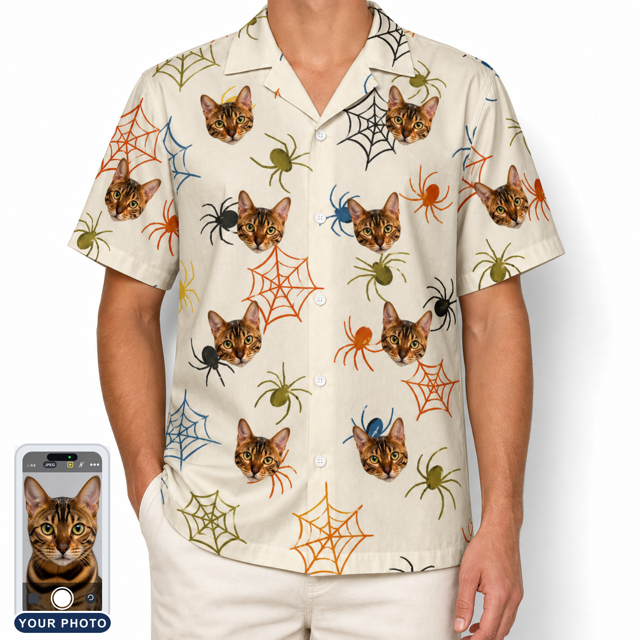 Men's Creepy Crawlers Custom Cat Face Hawaiian Shirt