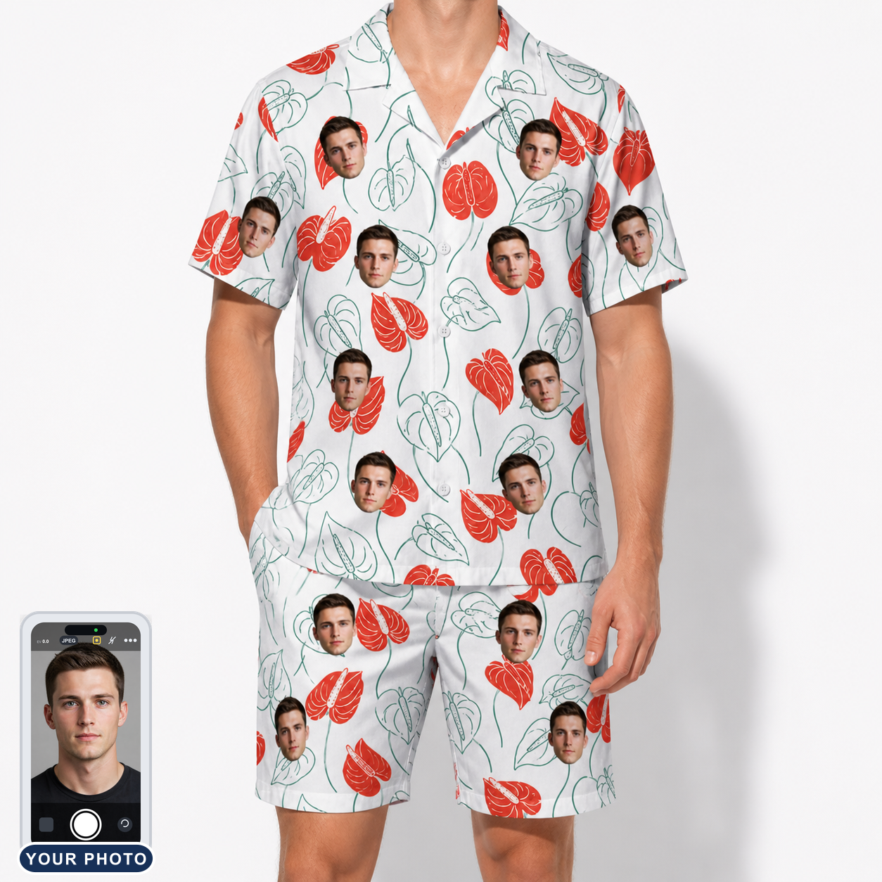 Men's Heartleaf Heat Custom Face Shirt & Shorts Set