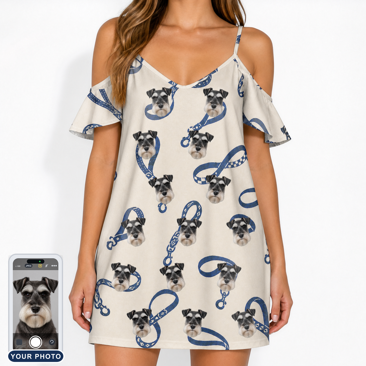 Women's Leash Lineup Custom Dog Face Off-Shoulder Dress