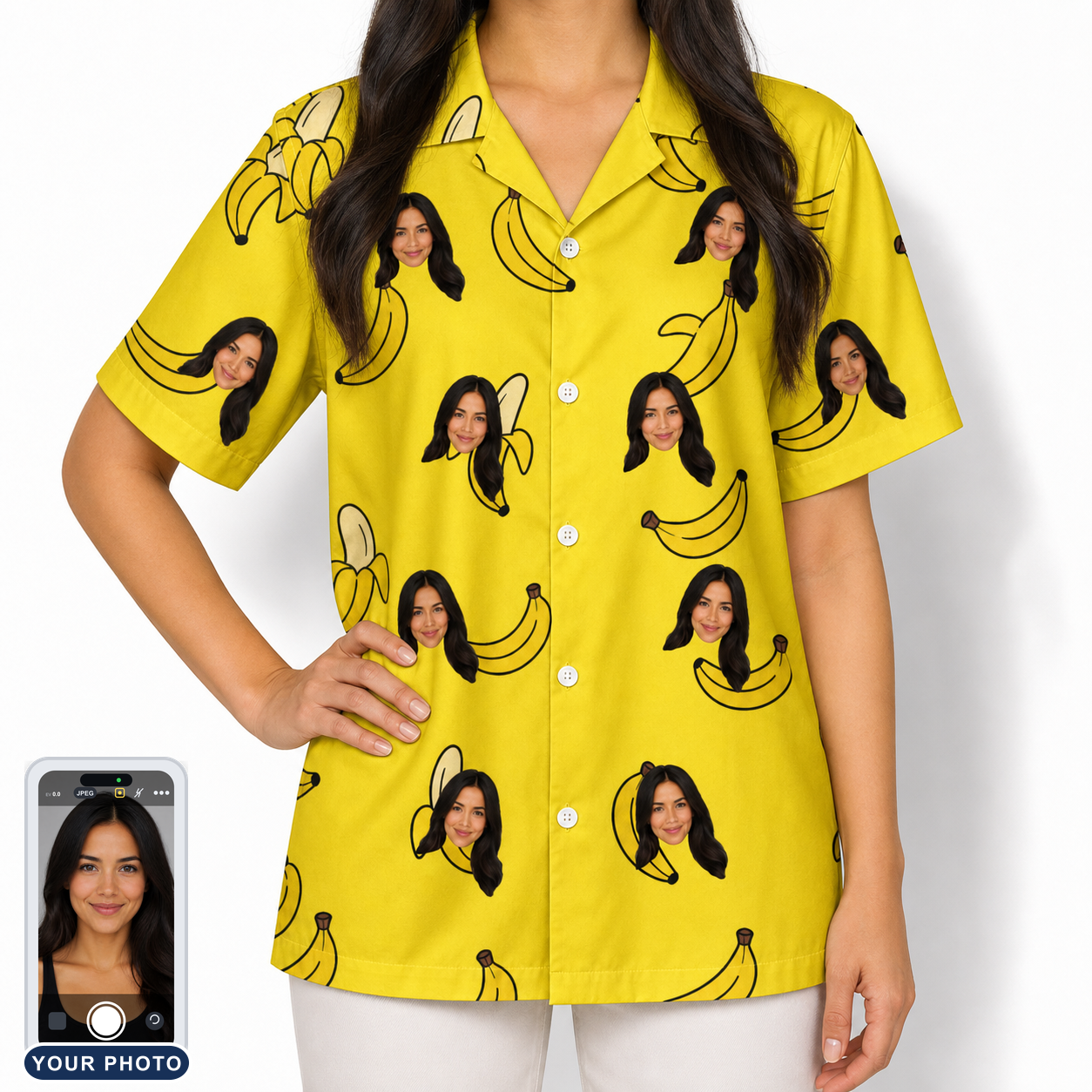 Women's Yellow Yodel Custom Face Hawaiian Shirt