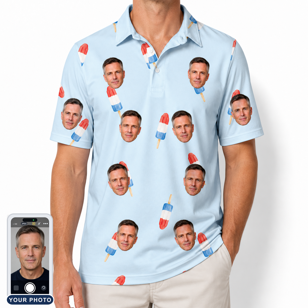 Men's Red White Chill Custom Face Polo Shirt