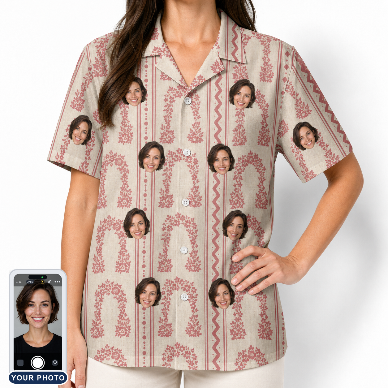 Women's Beach Bouquet Custom Face Hawaiian Shirt