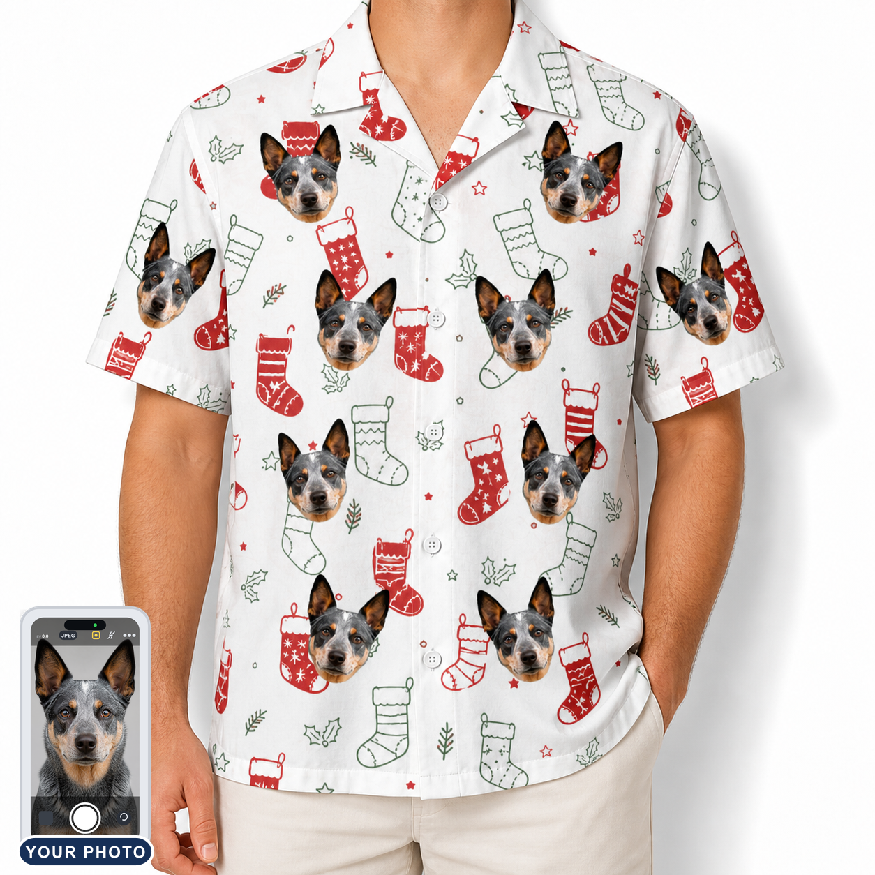 Men's Yule Pouches Custom Dog Face Hawaiian Shirt