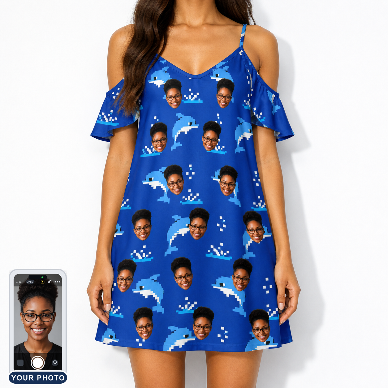 Women's Porpoise Party Custom Face Off-Shoulder Dress