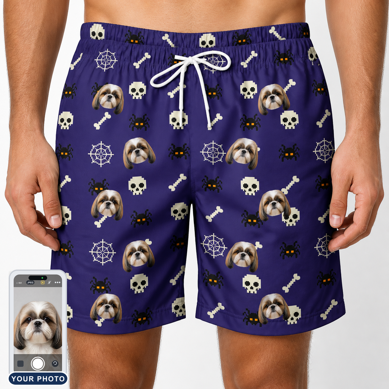 Men's Bone Appétit Custom Dog Face Beach Shorts