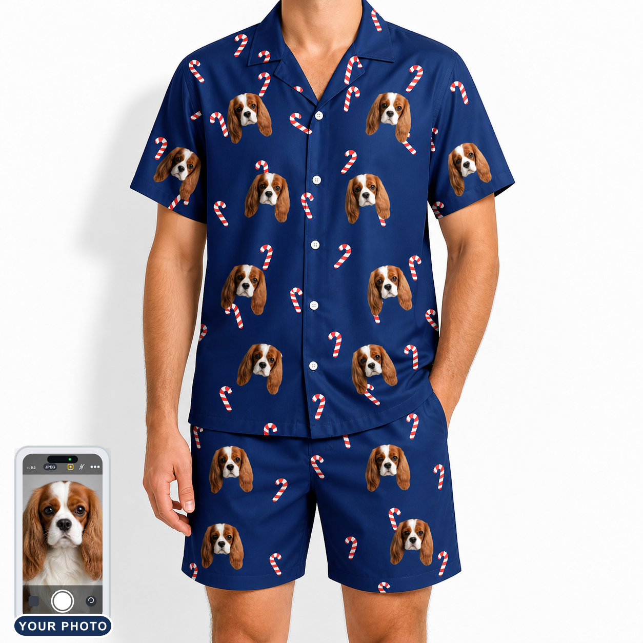Men's Peppermint Pizzazz Custom Dog Face Shirt & Shorts Set