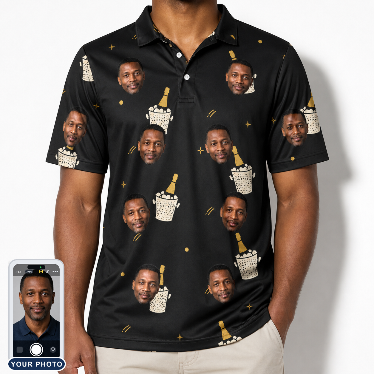 Men's Frosted Flutes Custom Face Polo Shirt