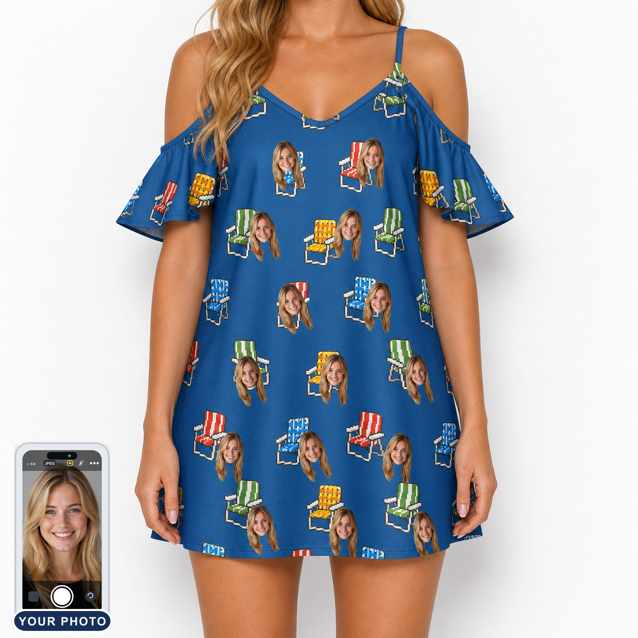 Women's Patio Perch Custom Face Off-Shoulder Dress