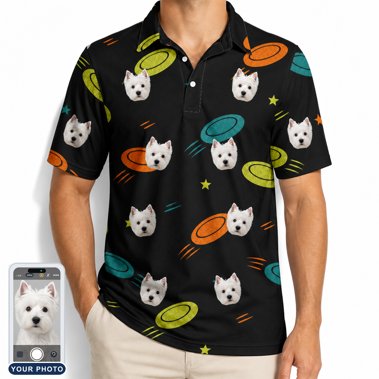 Men's Frisbee Flingers Custom Dog Face Polo Shirt
