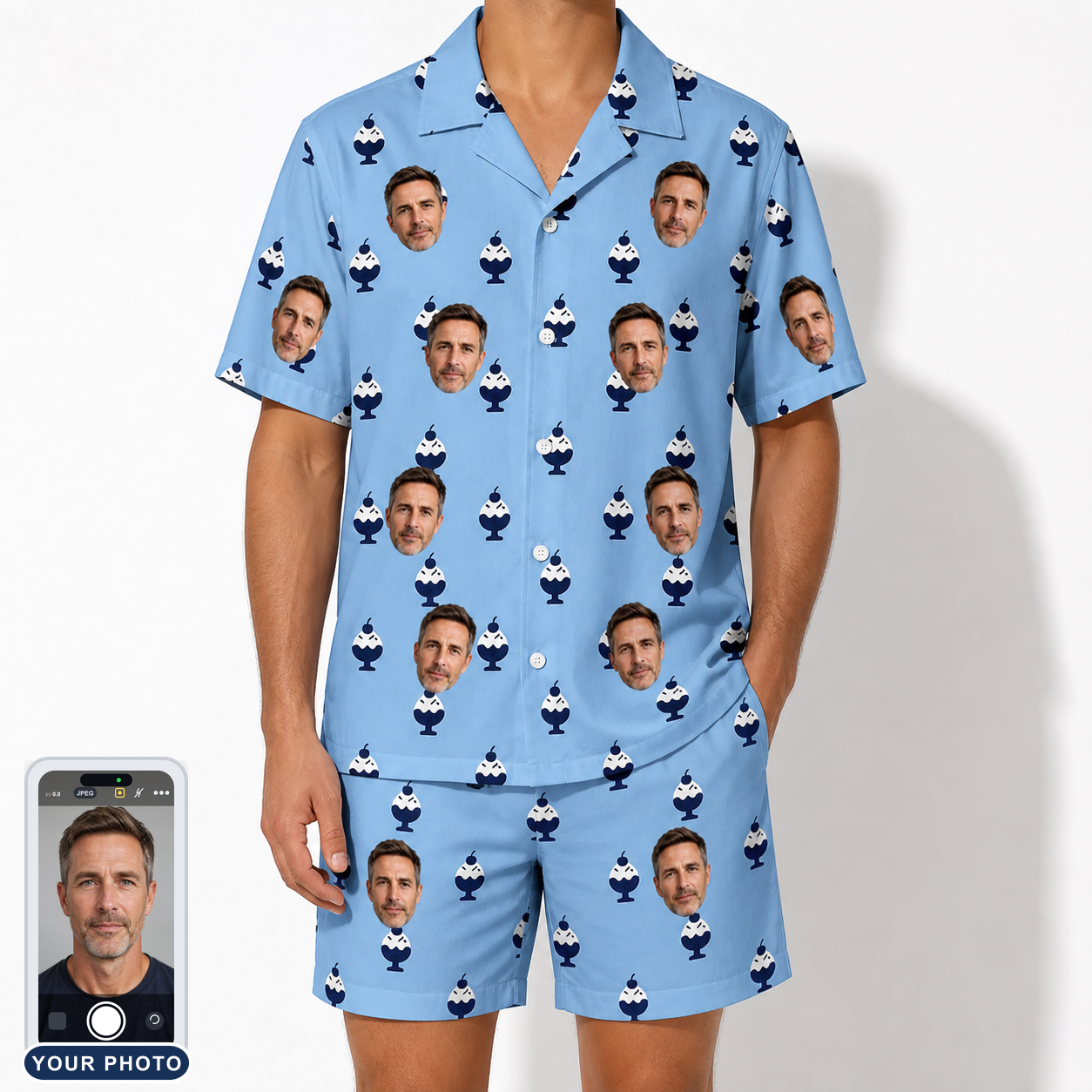 Men's Sprinkle Scoops Custom Face Shirt & Shorts Set