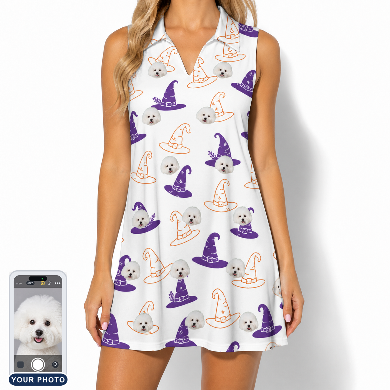 Women's Cauldron Crowns Custom Dog Face V-Neck Dress