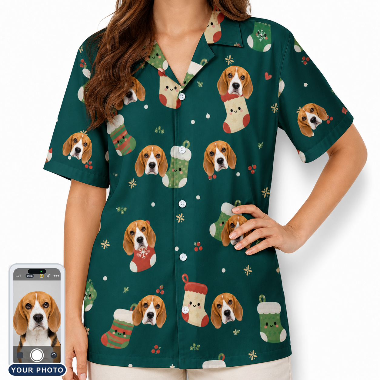 Women's Chimney Cheer Custom Dog Face Hawaiian Shirt