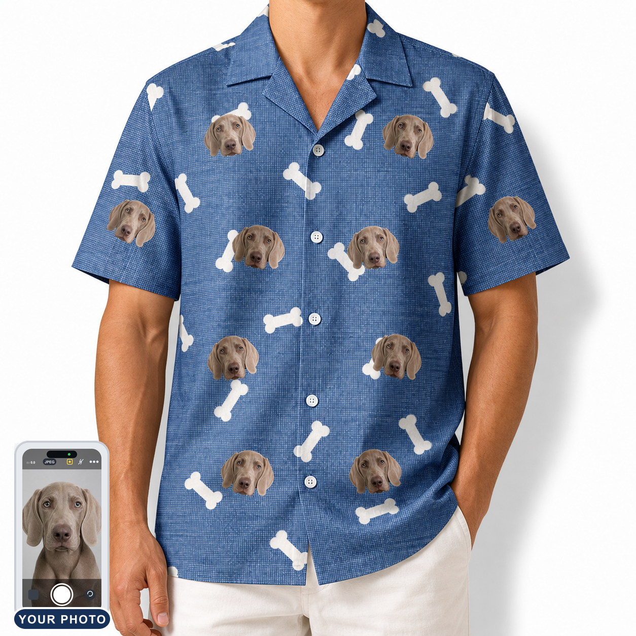 Men's Waggle Wafers Custom Dog Face Hawaiian Shirt