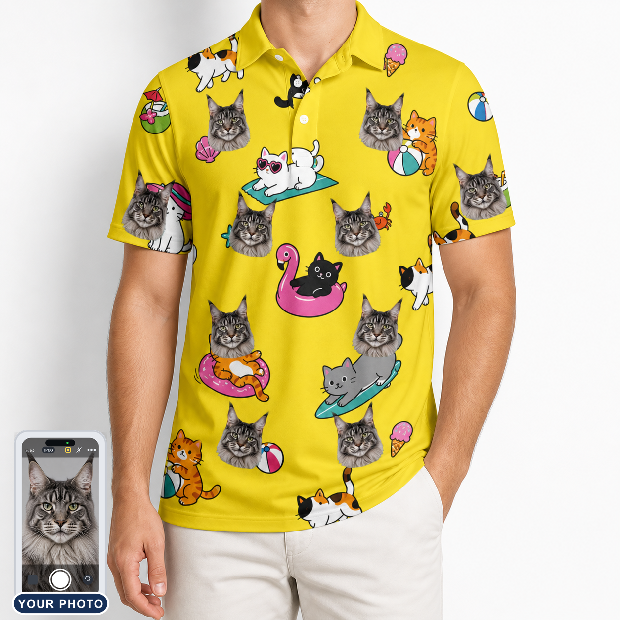 Men's Velvet Nuzzles Custom Cat Face Polo Shirt