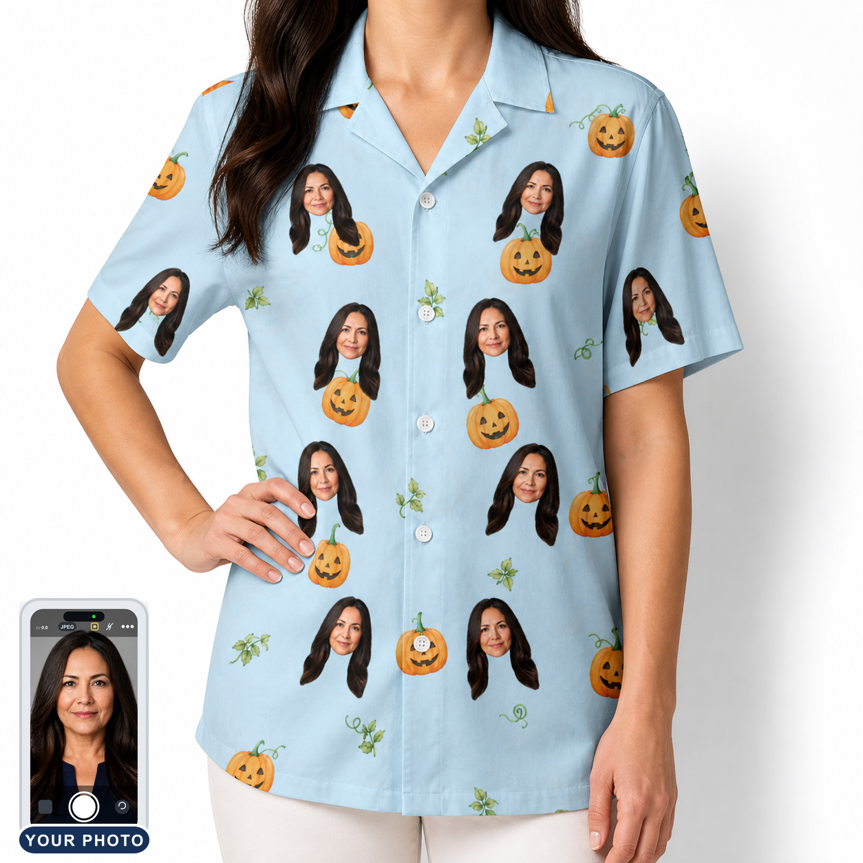 Women's Toothy Torchlight Custom Face Hawaiian Shirt
