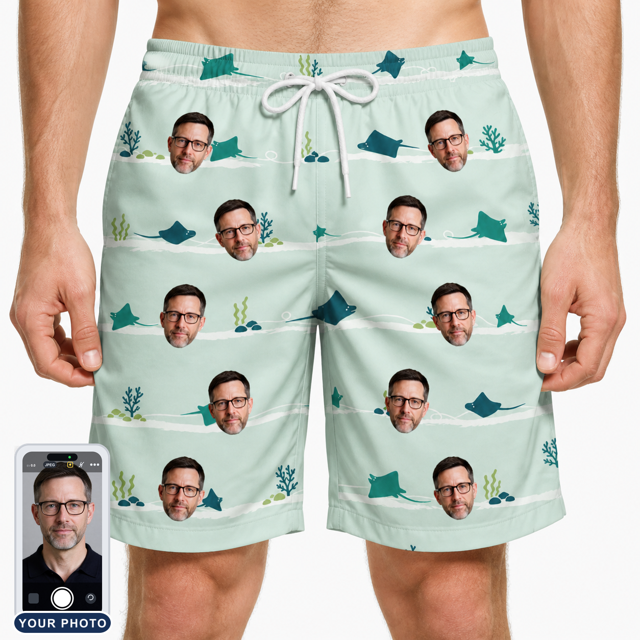 Men's Manta Motion Custom Face Beach Shorts