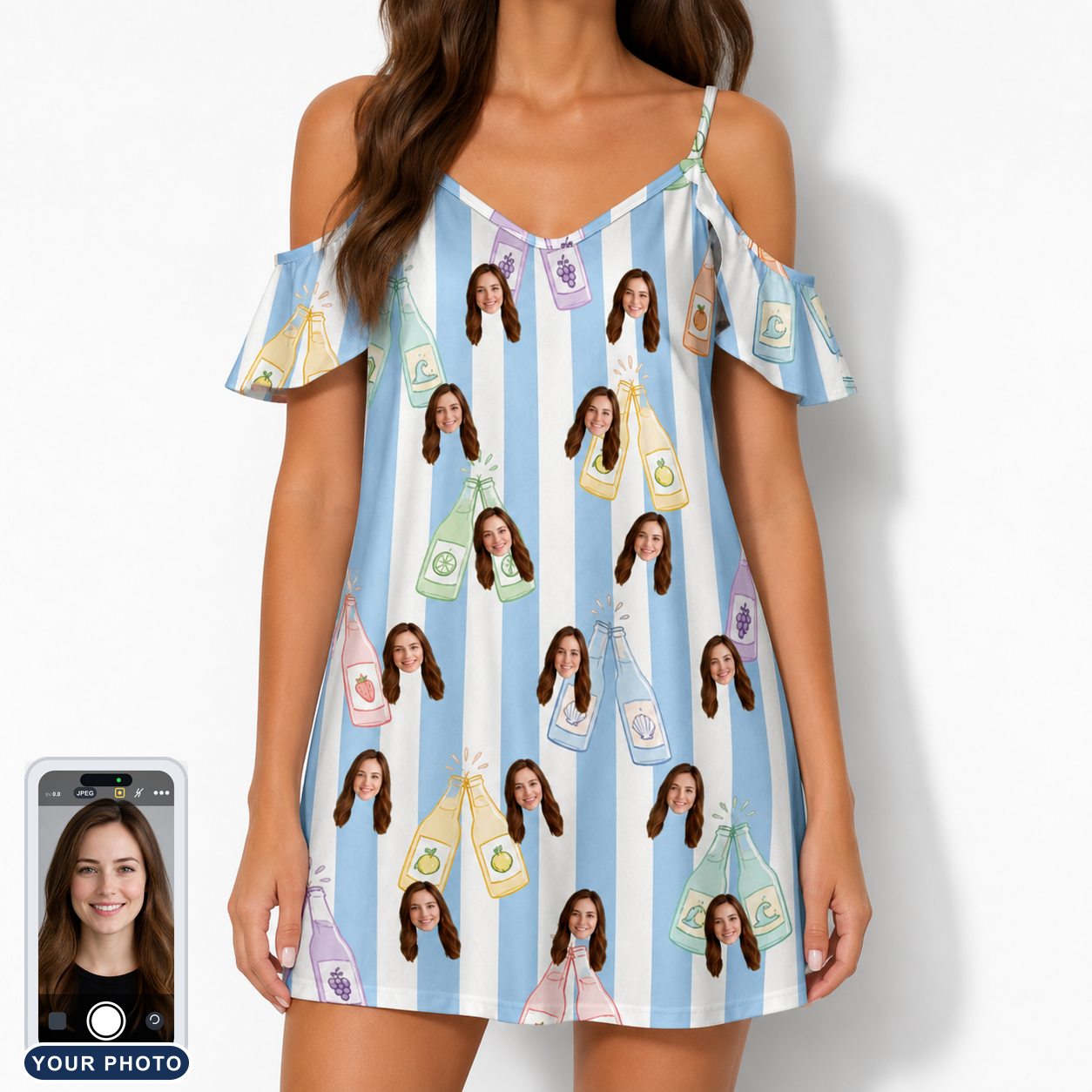 Women's Bottle Belles Custom Face Off-Shoulder Dress