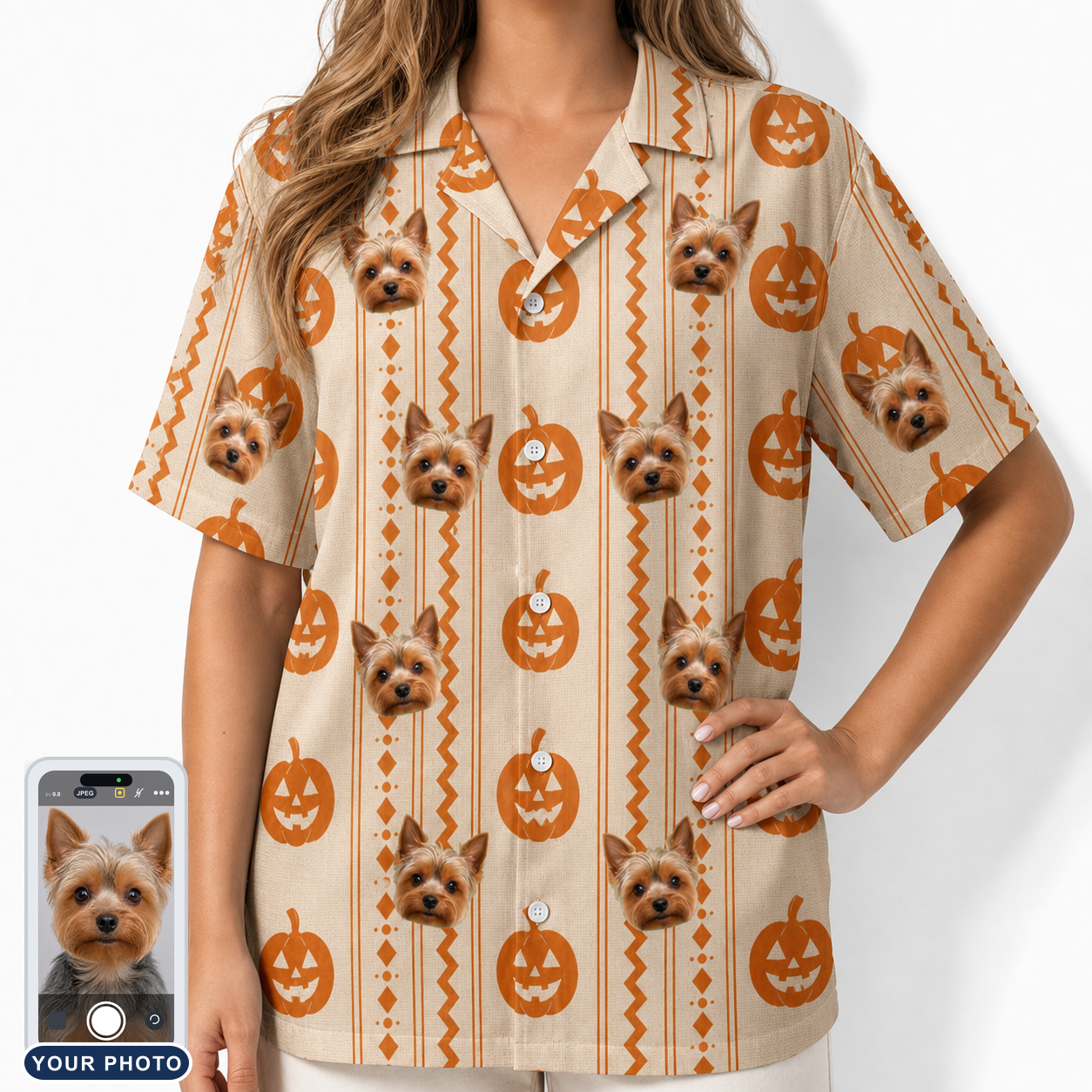 Women's Spooky Squash Custom Dog Face Hawaiian Shirt