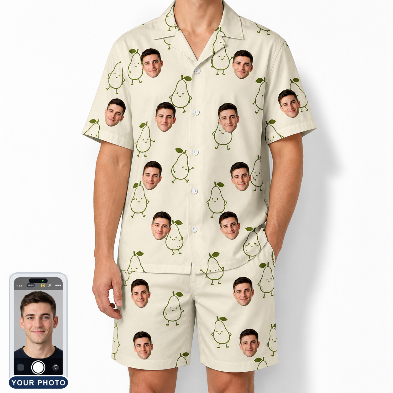 Men's Pear Pressure Custom Face Shirt & Shorts Set