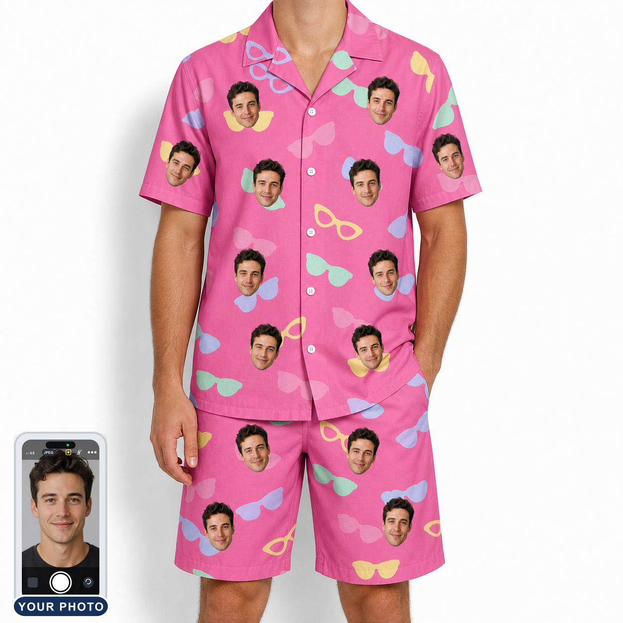 Men's Sunbound Siblings Custom Face Shirt & Shorts Set