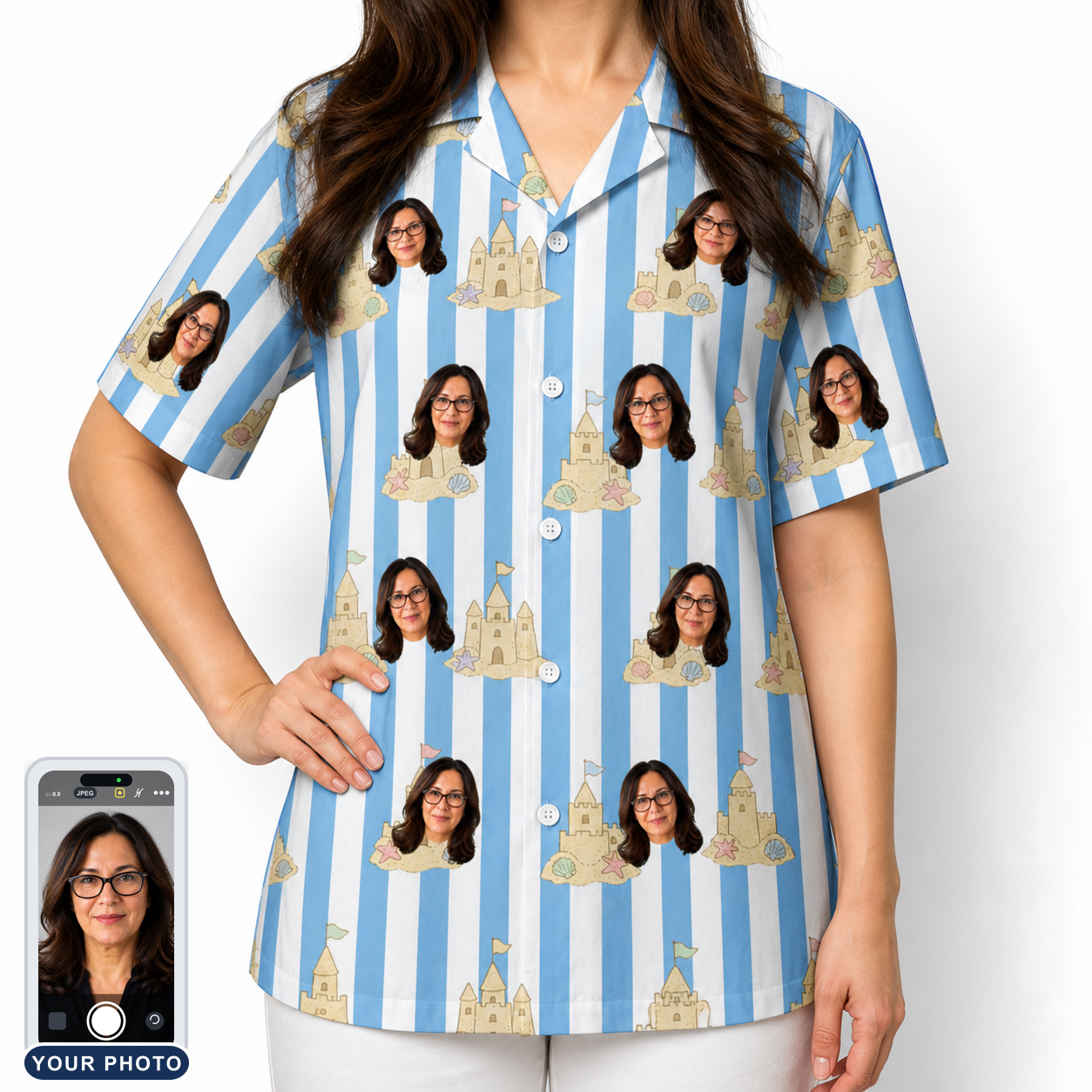 Women's Sandcastle Safari Custom Face Hawaiian Shirt