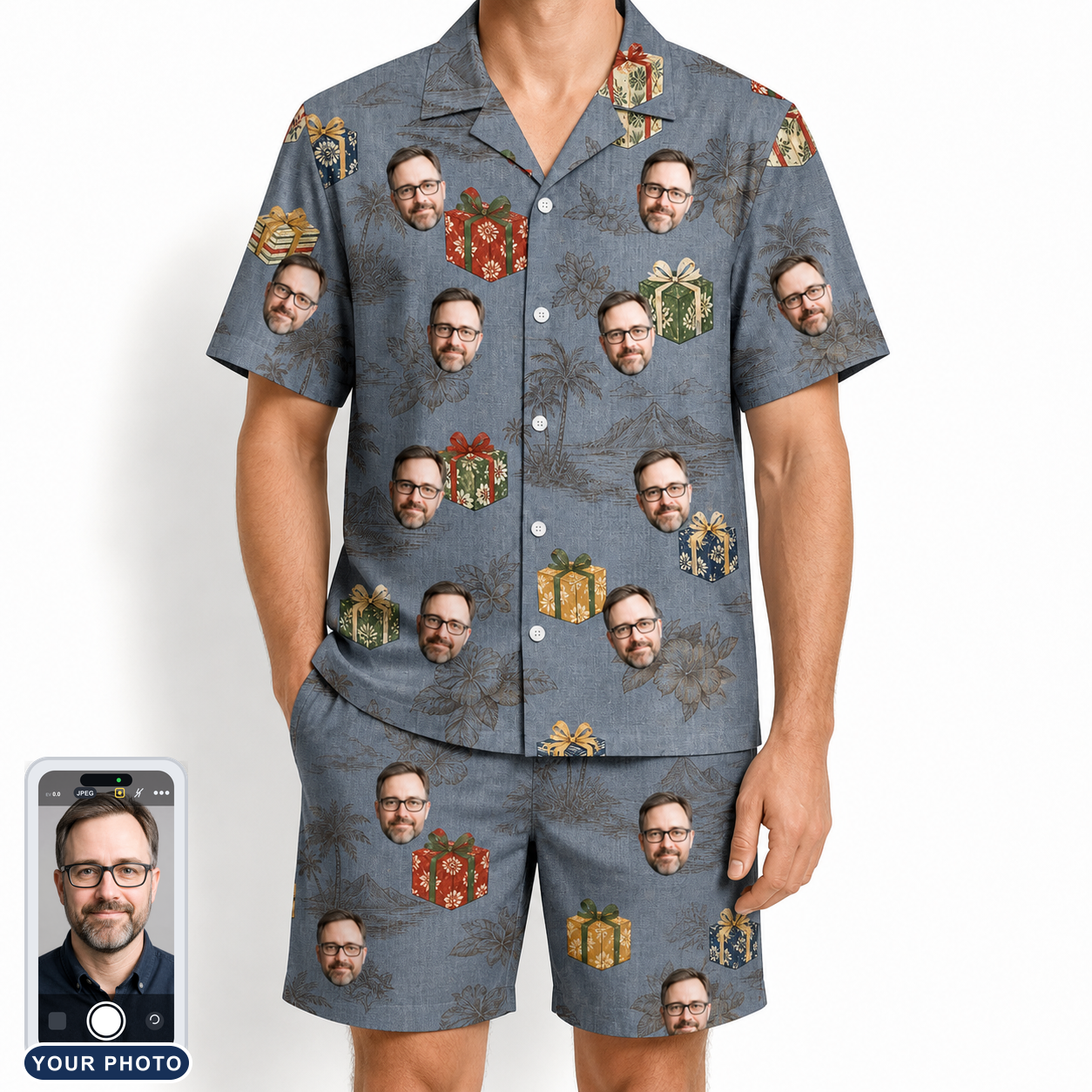 Men's Present Party Custom Face Shirt & Shorts Set