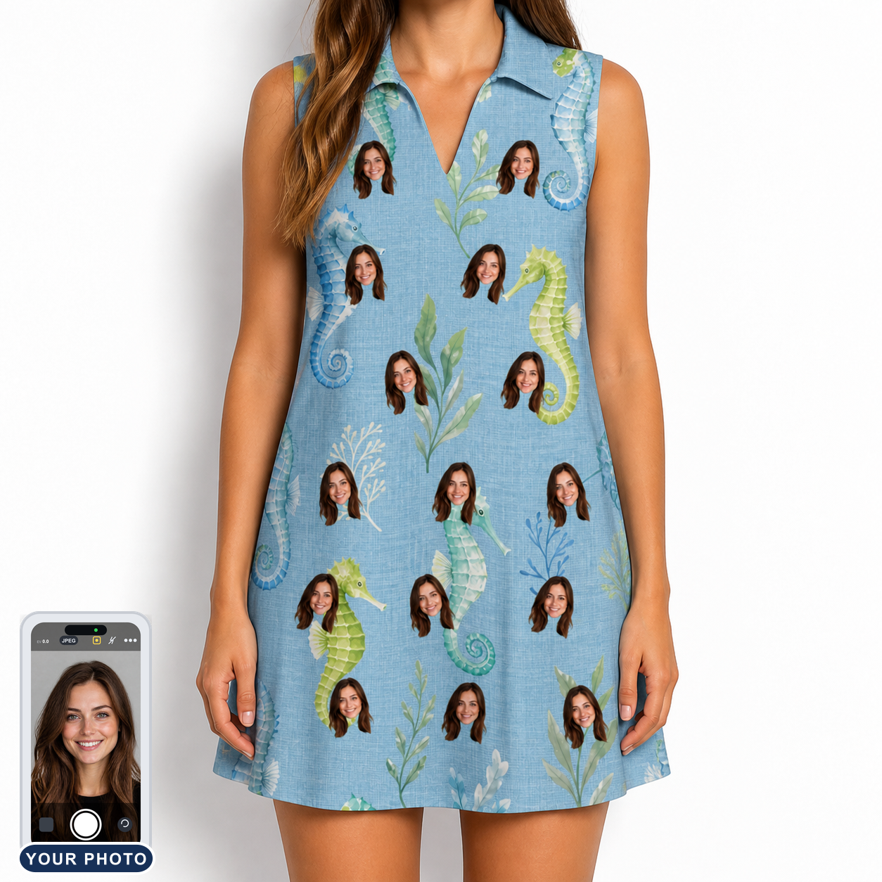 Women's Sea Pony Society Custom Face V-Neck Dress