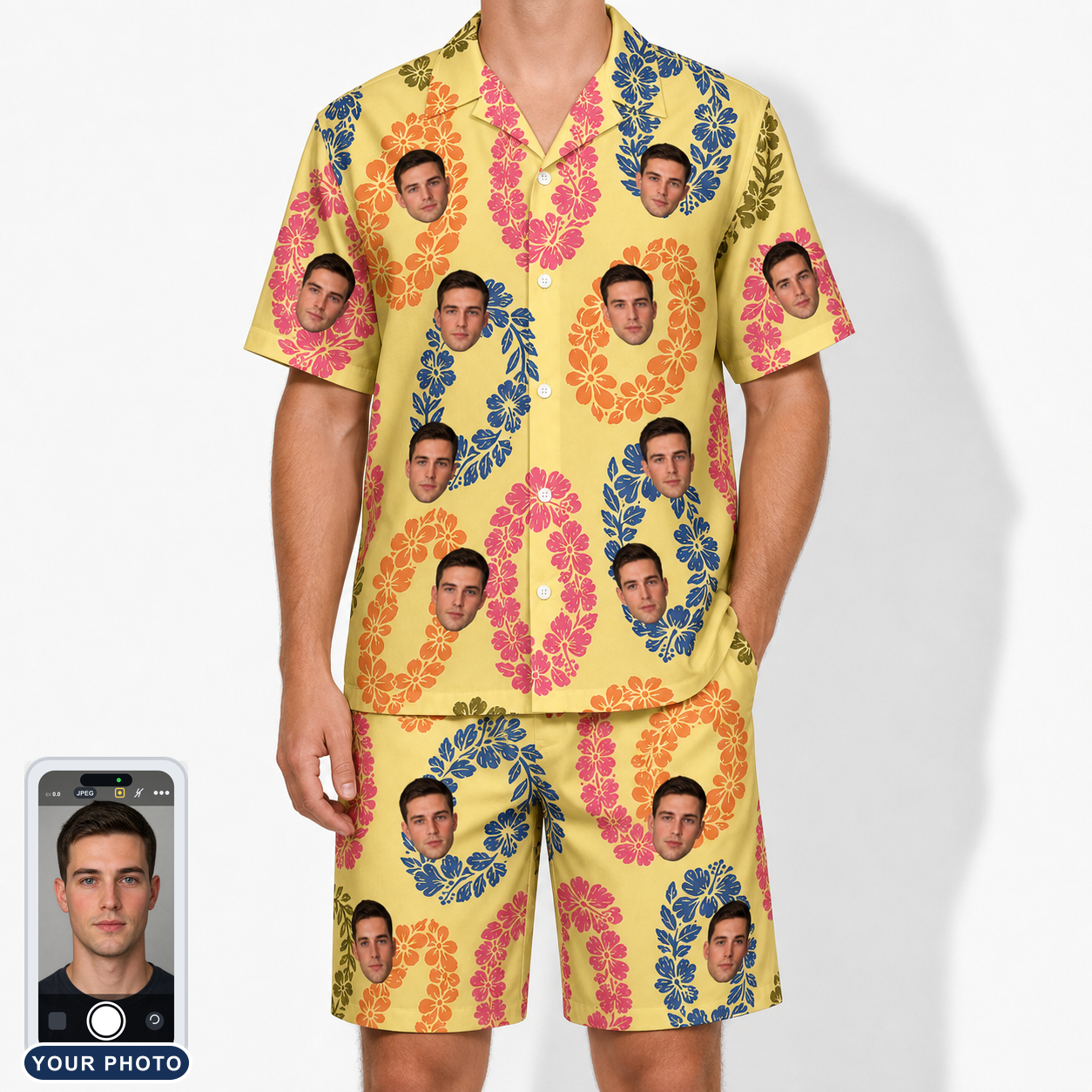 Men's Leisure Lovers Custom Face Shirt & Shorts Set