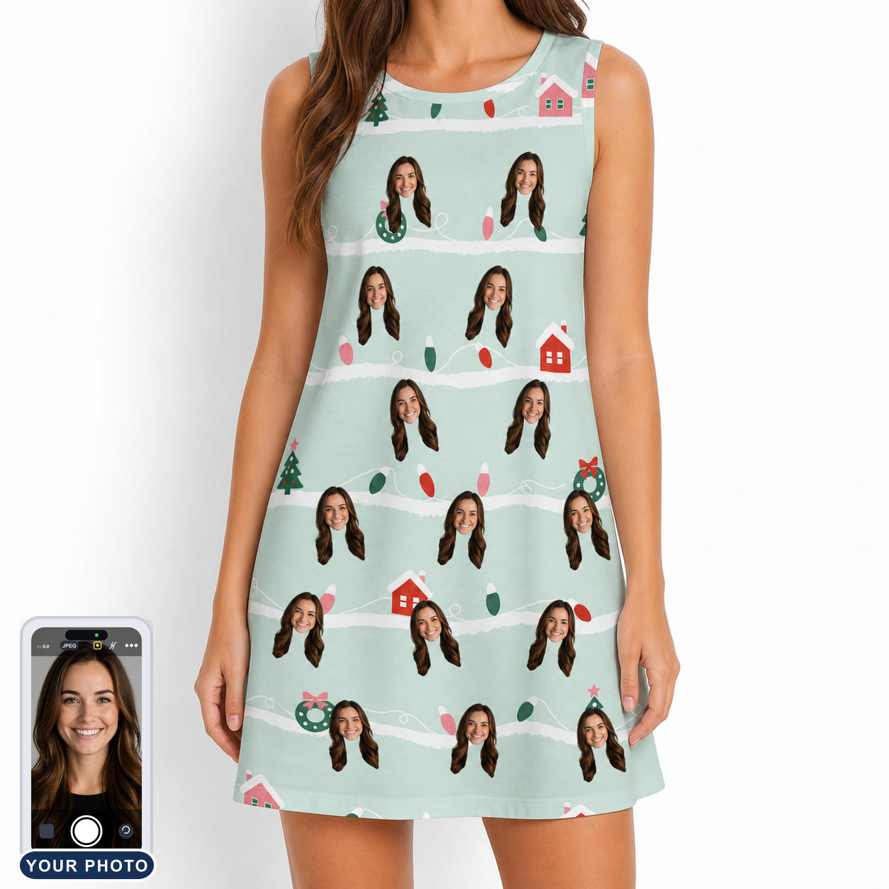 Women's Neon Noel Custom Face Tank Dress
