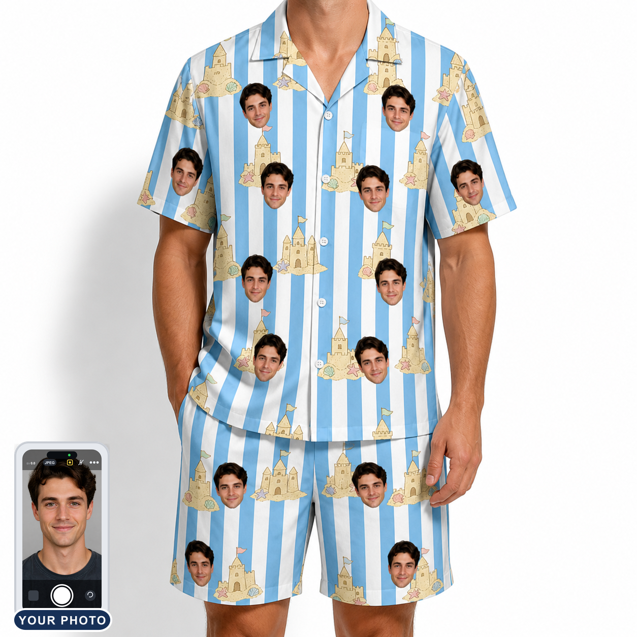 Men's Sandcastle Safari Custom Face Shirt & Shorts Set